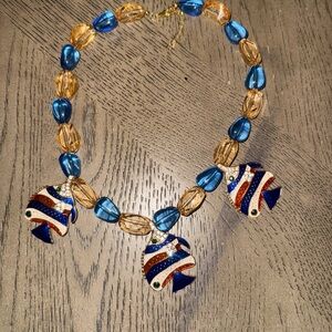 Blue and Gold Fish Pendant Necklace
